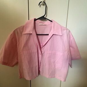 Zara Pink Cropped Button-Up Shirt